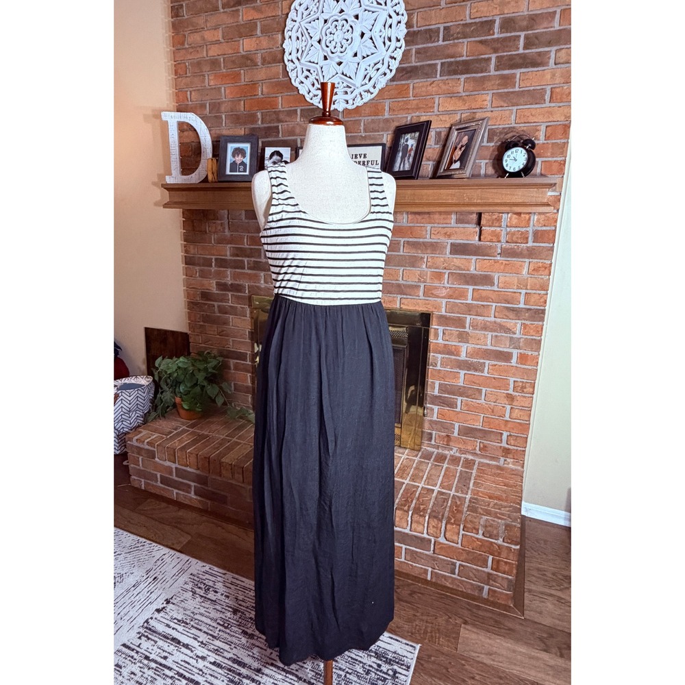 Lily Rose Maxi Dress Womens Black White Striped Sleeveless Scoop Neck Large